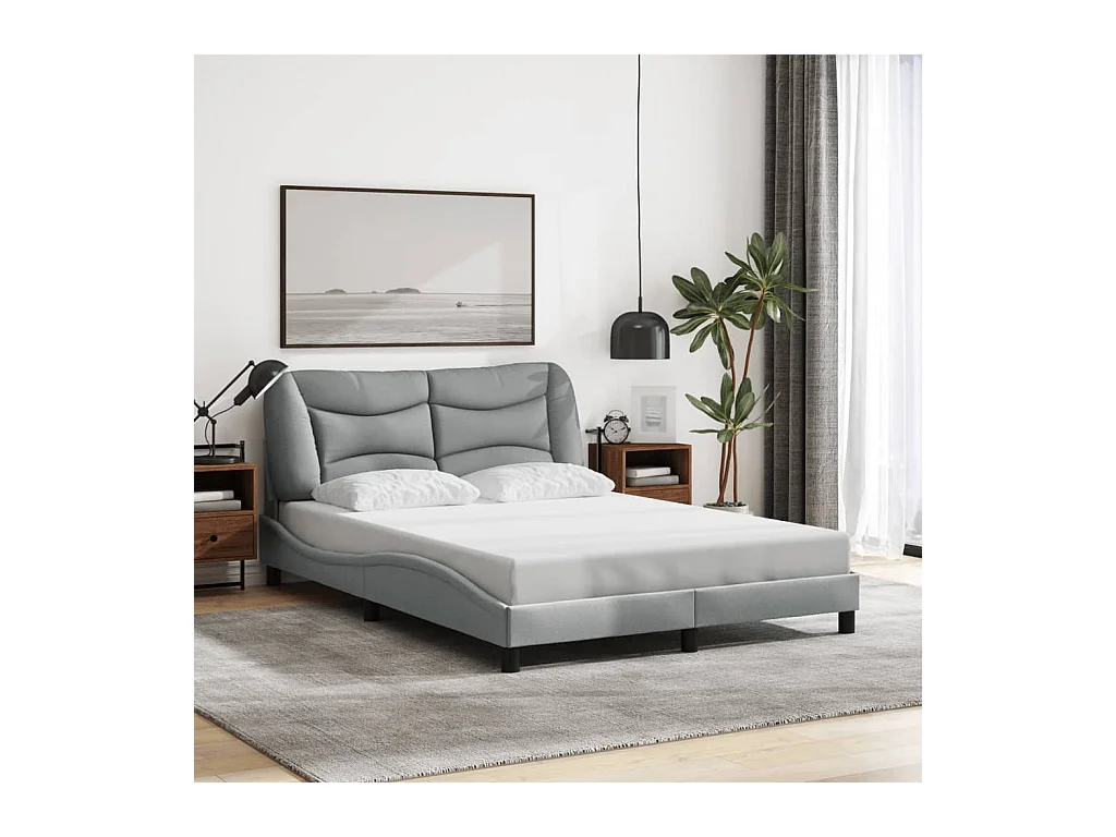 Estructura de cama con LED sin colchón tela gris claro 140x200 cm