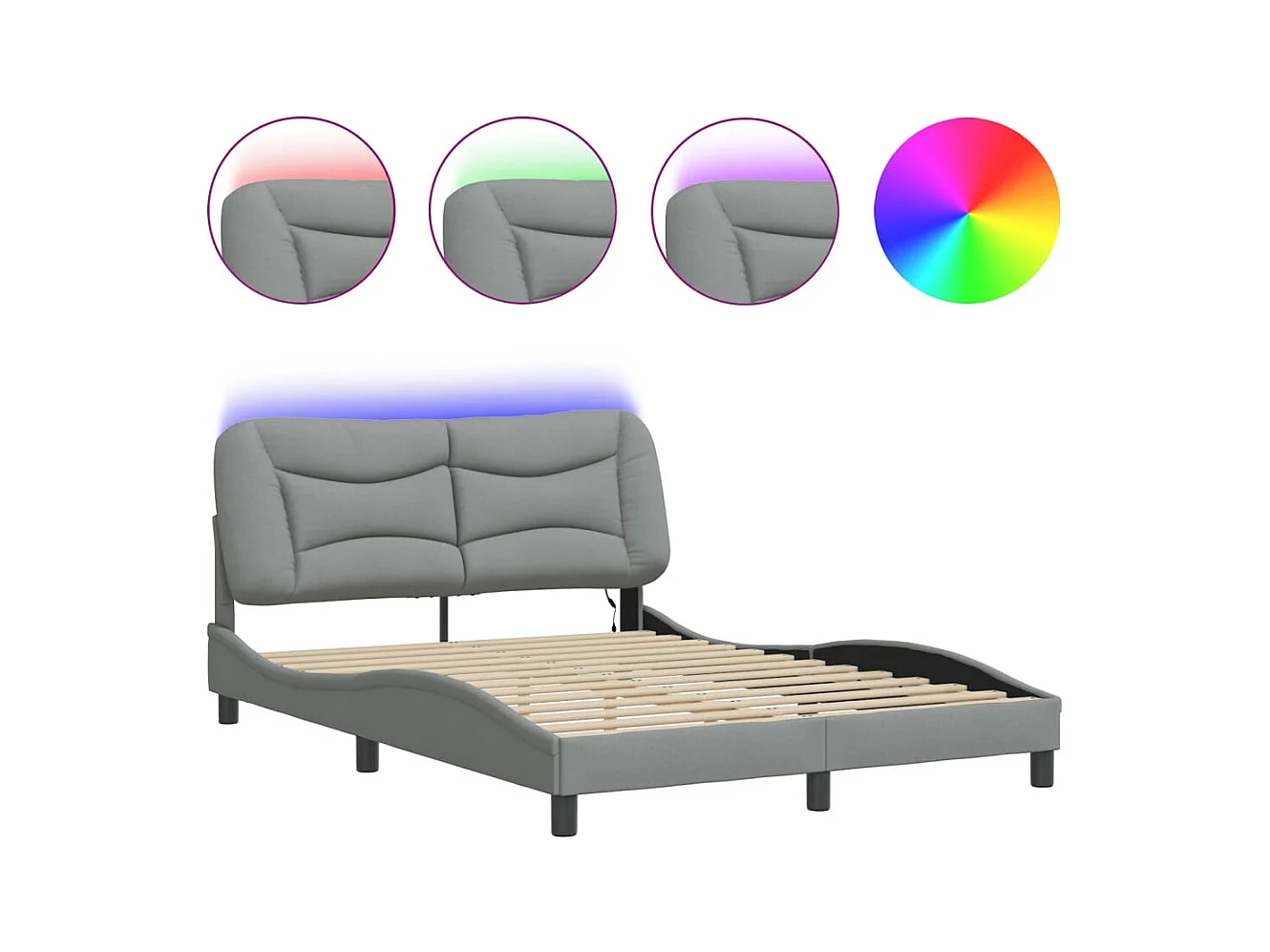 Bedframe met LED zonder matras lichtgrijs 140x200 cm stof