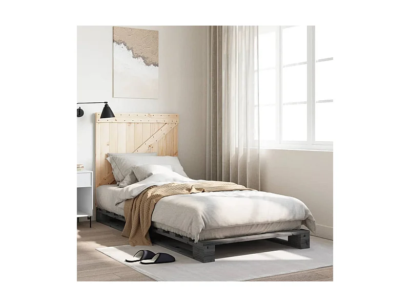 Cadre de lit sans matelas gris 90x200 cm bois de pin massif