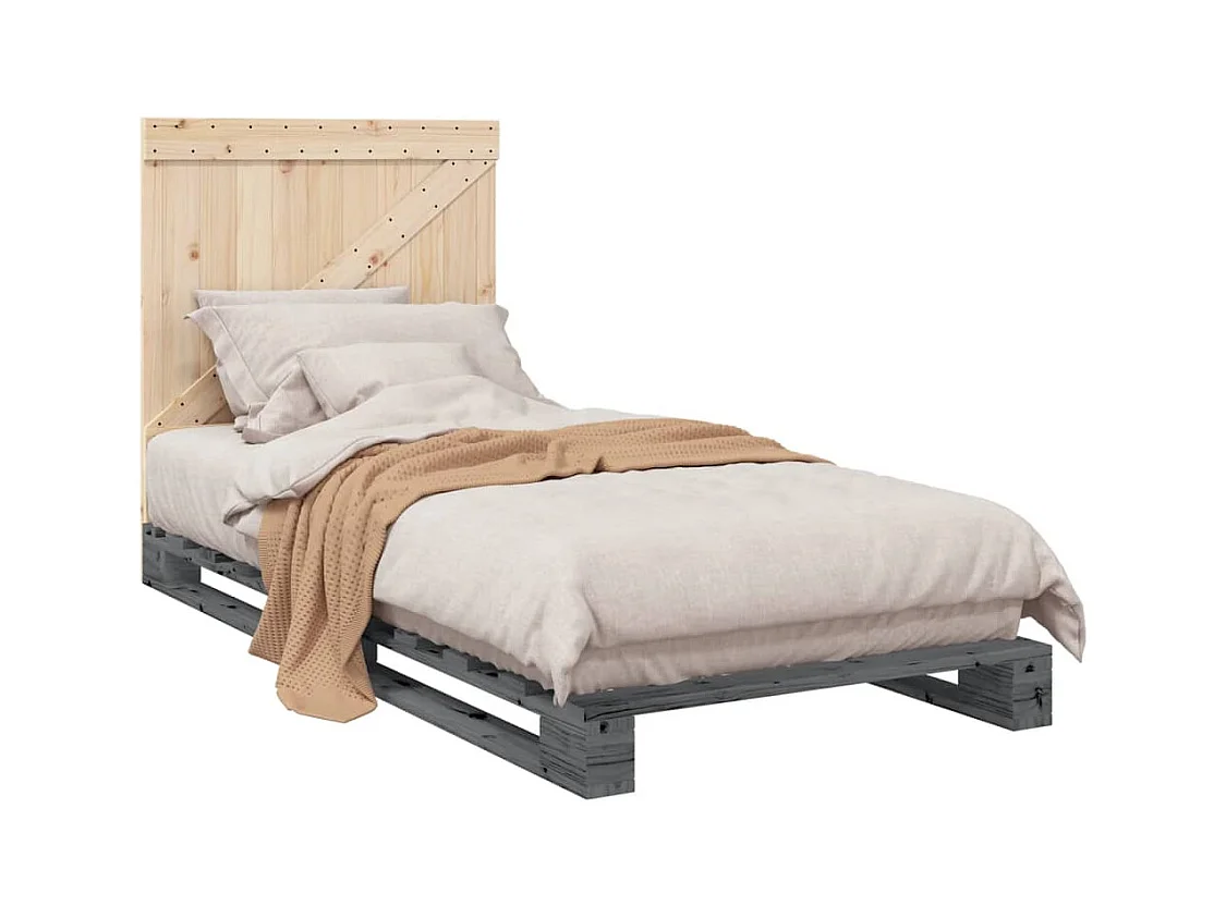 Cadre de lit sans matelas gris 90x200 cm bois de pin massif