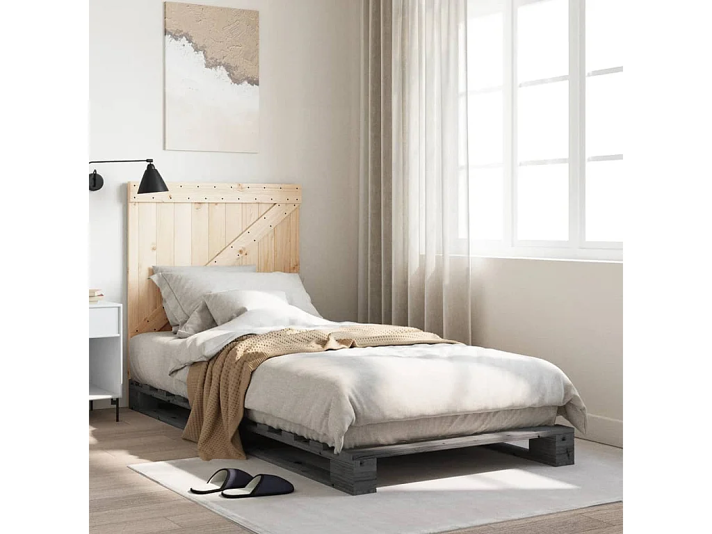 Cadre de lit sans matelas gris 90x200 cm bois de pin massif