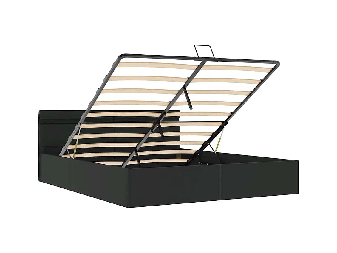 Bettgestell mit Stauraum und LED, Kunstleder, Schwarz, 180 x 200 cm