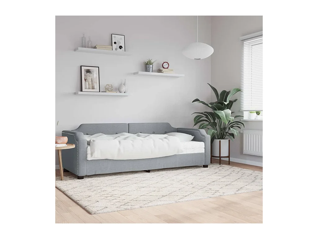 Lit de jour avec matelas gris clair 80x200 cm tissu