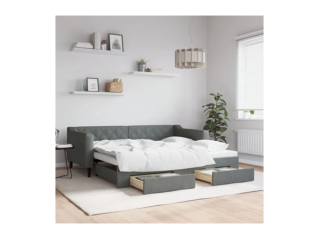 Divano letto con rotelle e cassetti senza materasso 90x190 cm