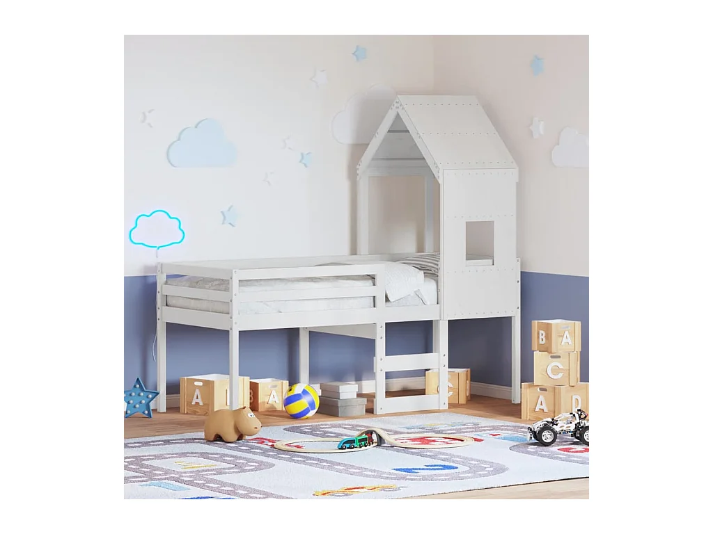 Letto alto senza materasso bianco 90x200 cm in legno massello di pino