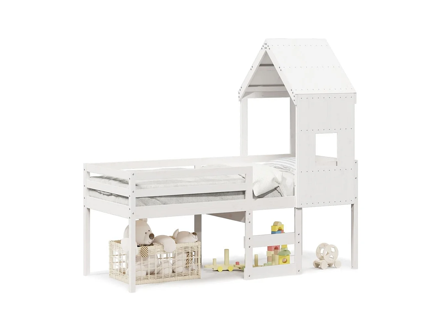 Letto alto senza materasso bianco 90x200 cm in legno massello di pino