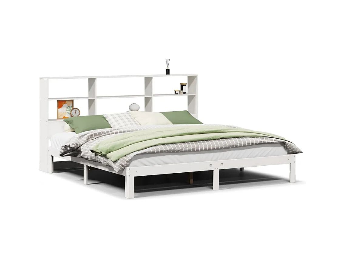 Lit bibliothèque sans matelas blanc 180x200 cm bois pin massif