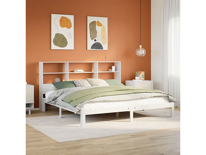 Cama librería blanca sin colchón 180x200 cm madera maciza de pino