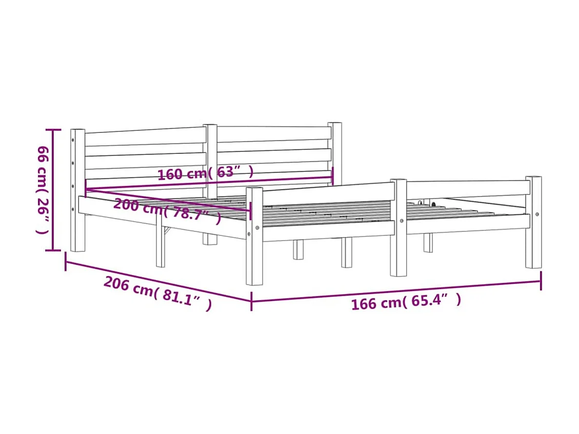 Bedframe zonder matras wit massief grenenhout 160x200 cm