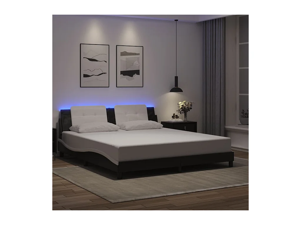 Cadre de lit avec LED sans matelas noir et blanc 180x200 cm
