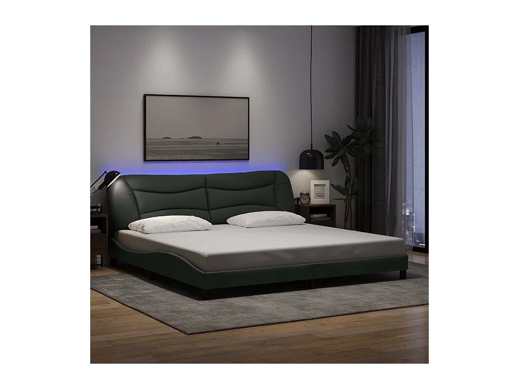 Estructura de cama con LED sin colchón tela gris oscuro 200x200 cm