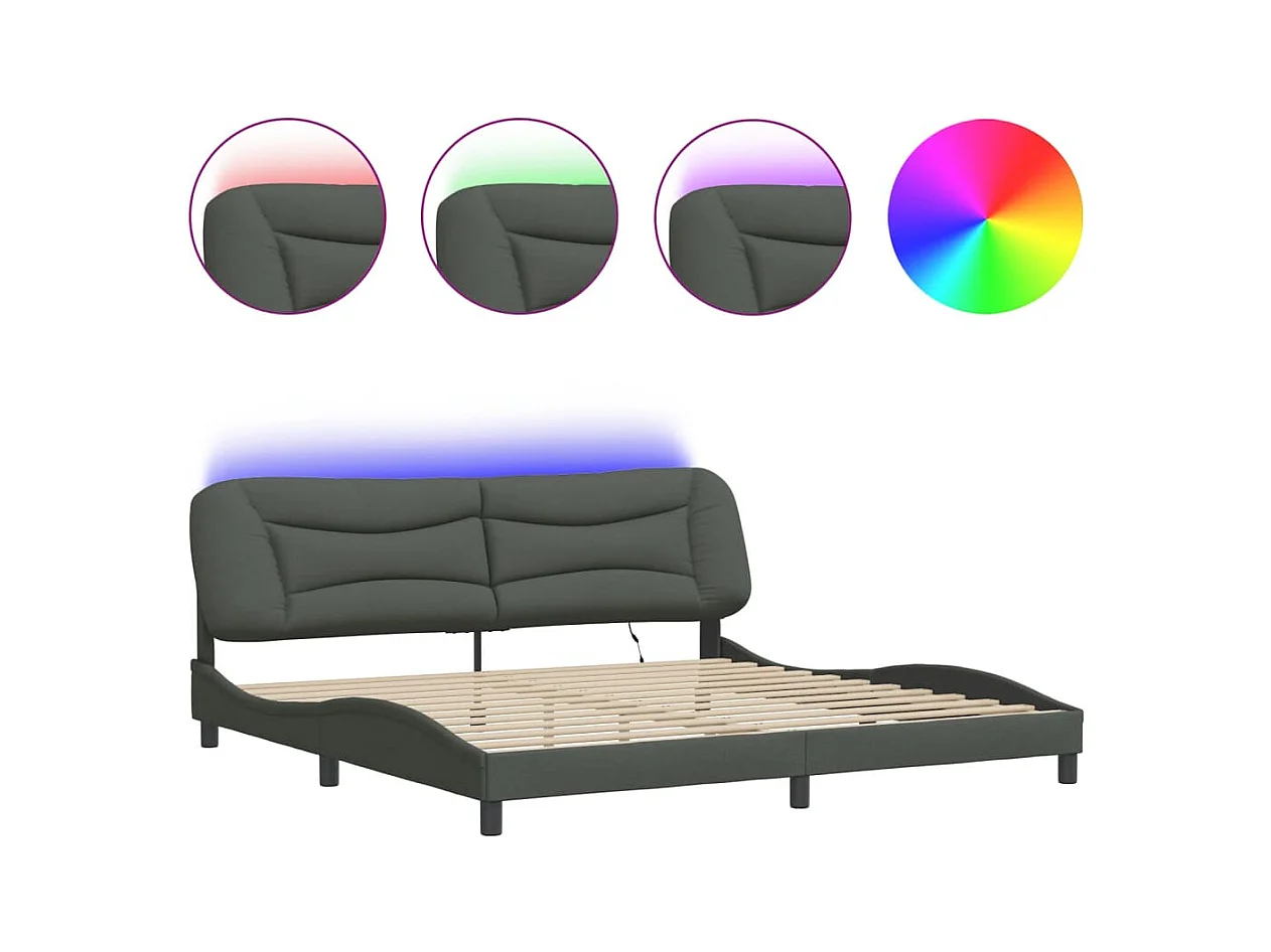 Bedframe met LED zonder matras donkergrijs 200x200 cm stof