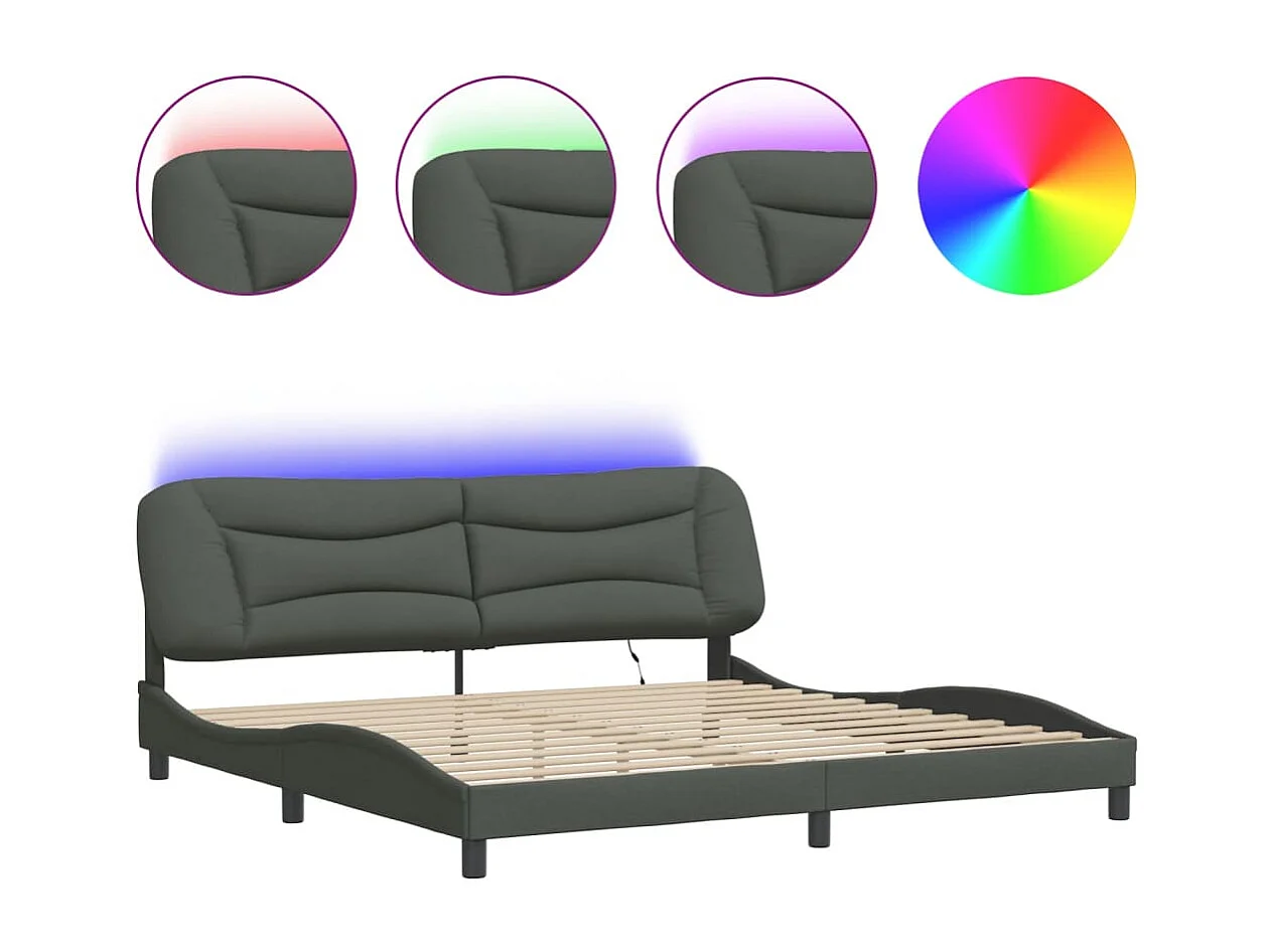 Cadre de lit avec LED sans matelas gris foncé 200x200 cm tissu