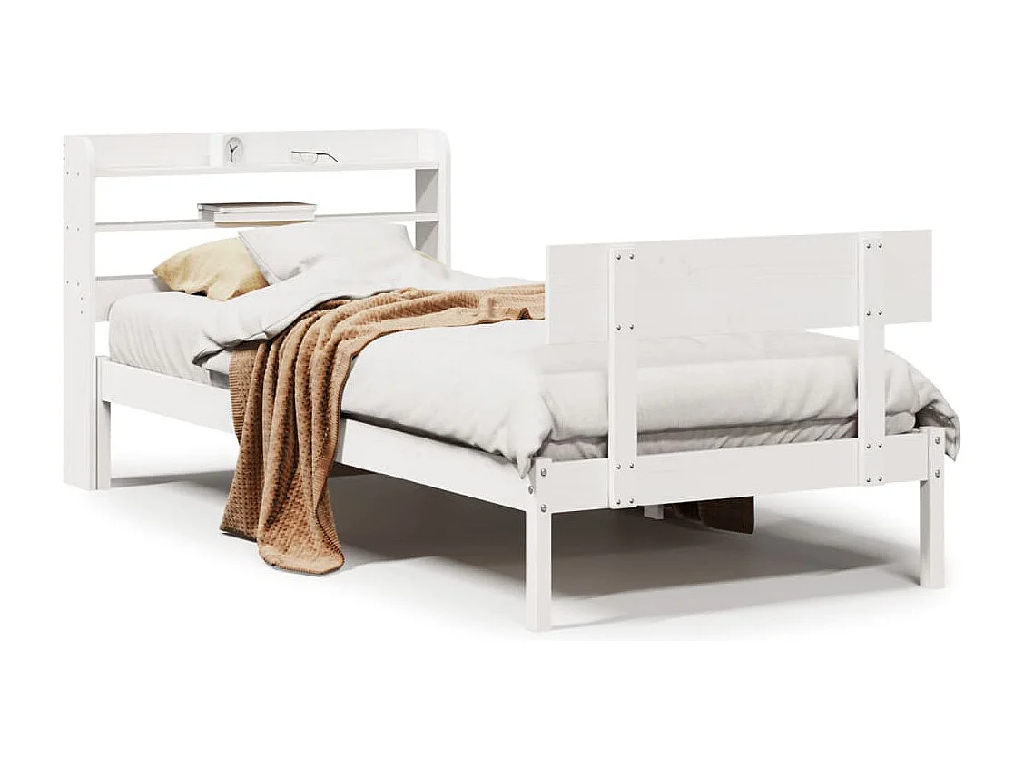 Struttura letto senza materasso bianco 100x200 cm in legno massello di pino