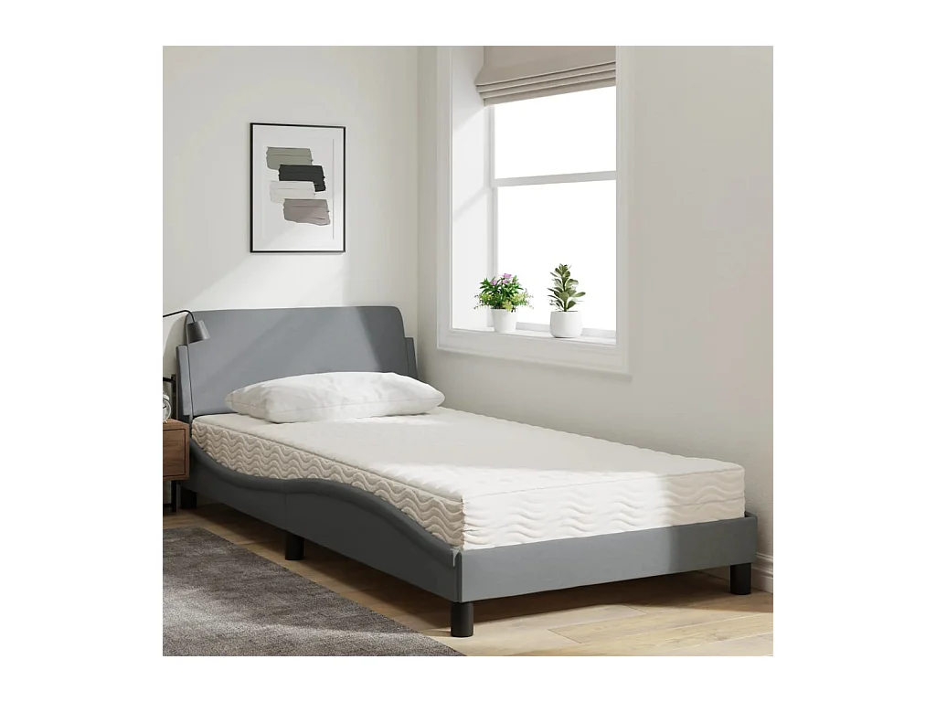 Letto con materasso grigio chiaro tessuto 100x200 cm