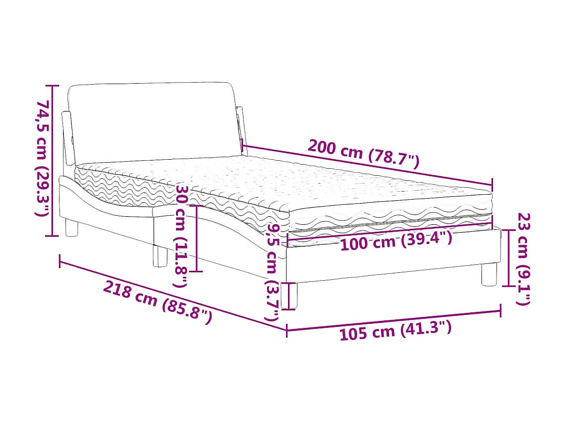 Letto con materasso grigio chiaro tessuto 100x200 cm