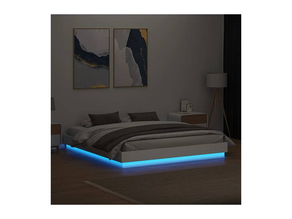 Bedframe met LED zonder matras wit 200x200 cm