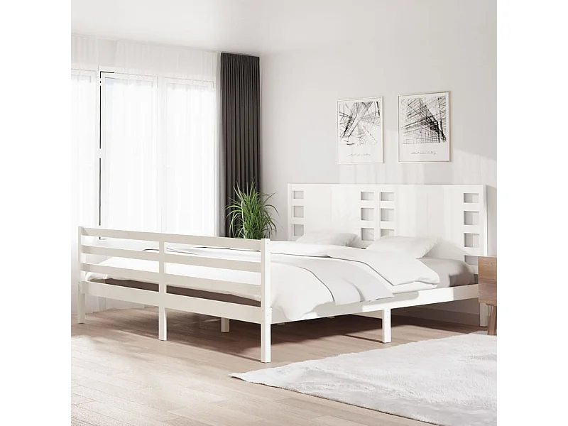 Struttura letto senza materasso bianco 200x200 cm in legno massello di pino