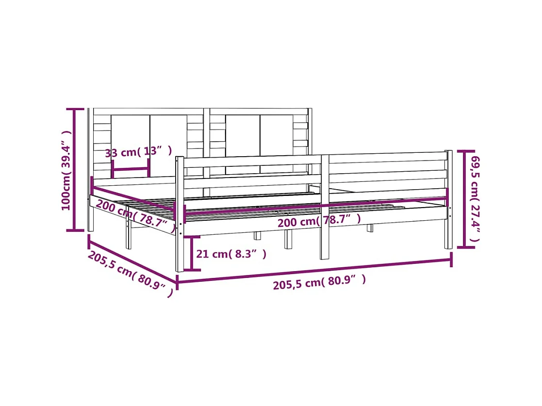 Struttura letto senza materasso bianco 200x200 cm in legno massello di pino