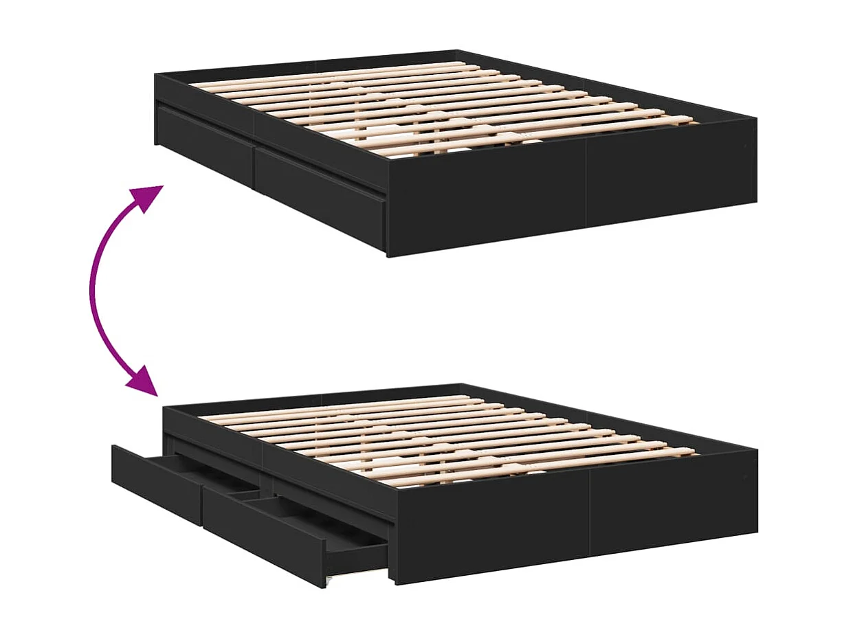 Bedframe met lades zonder matras zwart 140x200 cm