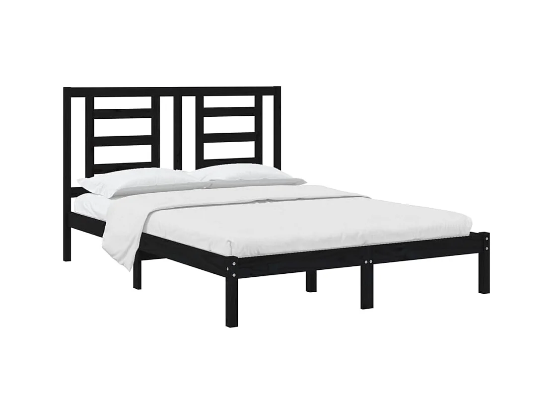 Cadre de lit sans matelas noir 140x190 cm bois de pin massif