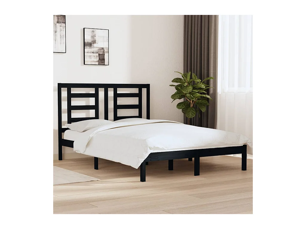 Zwart matrasloos bedframe 140x190 cm massief grenenhout