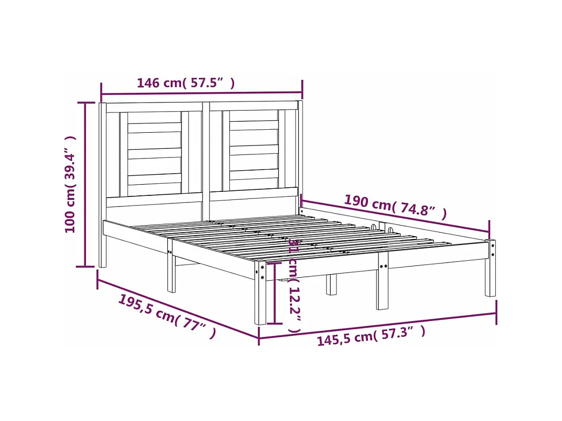 Zwart matrasloos bedframe 140x190 cm massief grenenhout