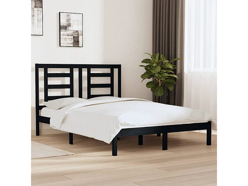 Cadre de lit sans matelas noir 140x190 cm bois de pin massif