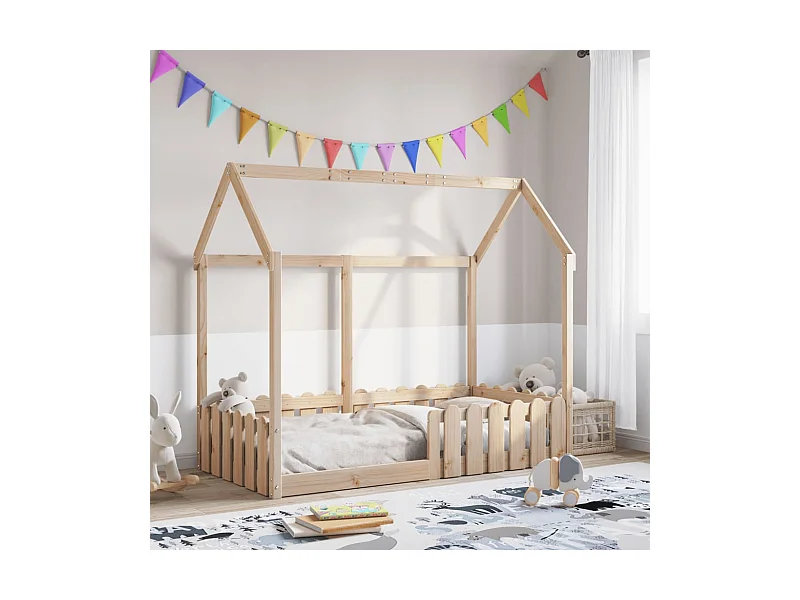 Cadre de lit d'enfants forme de maison sans matelas pin massif