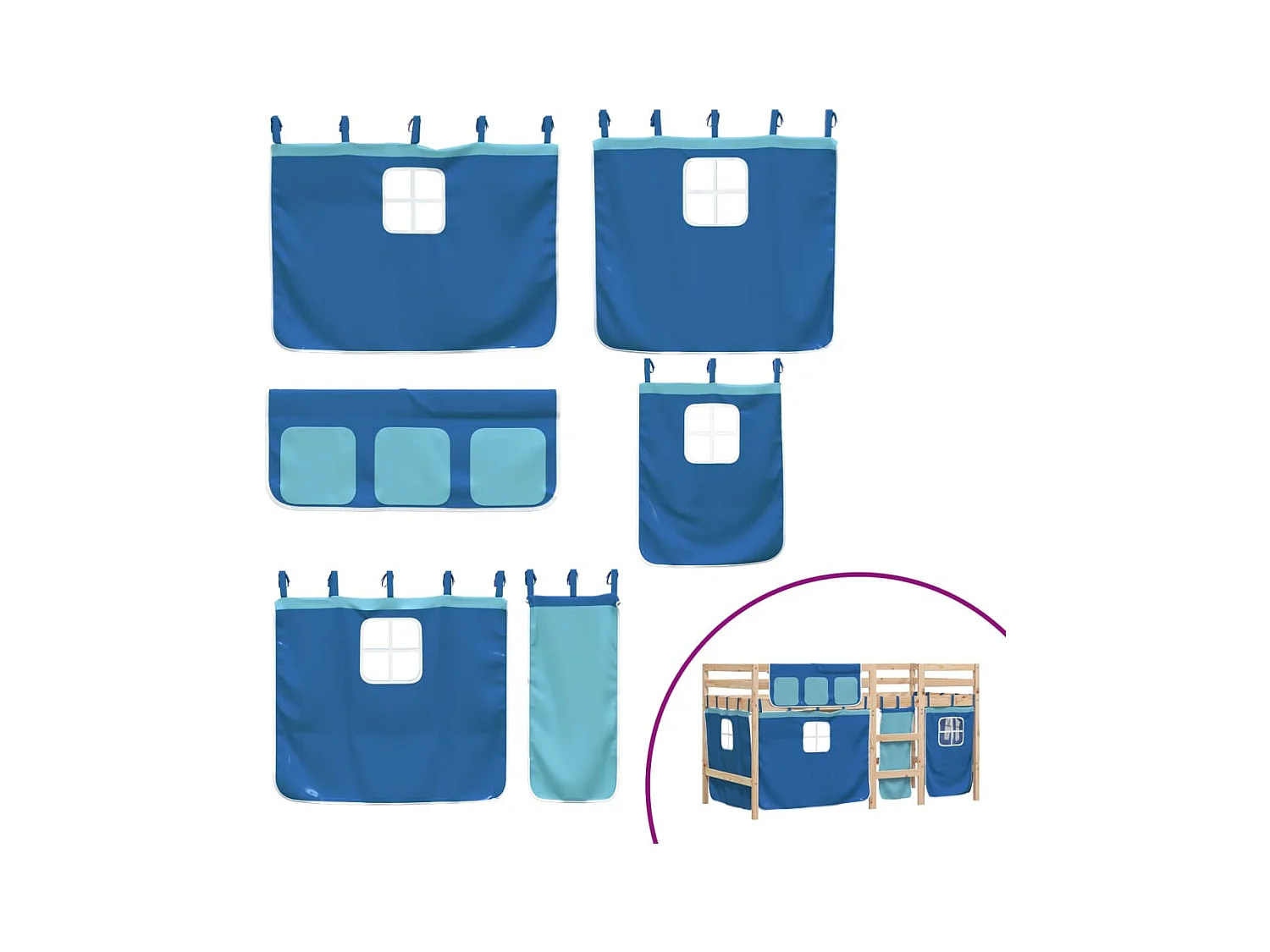 Kinderhochbett mit Vorhängen ohne Matratze blau 90x200cm