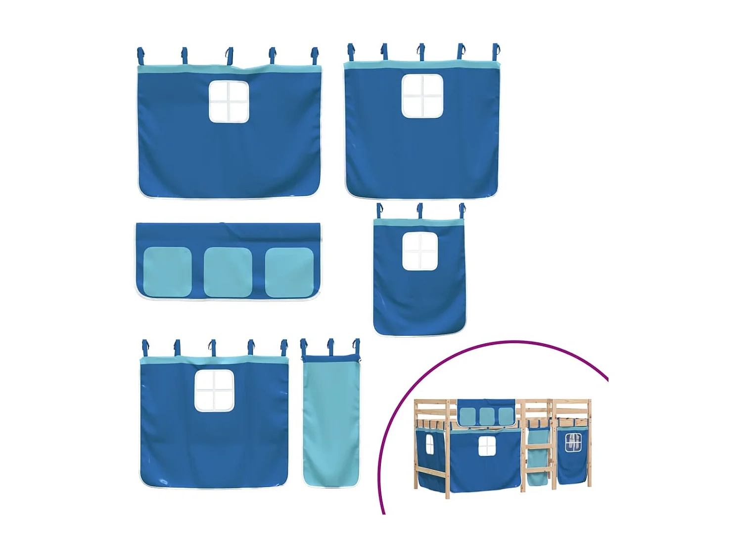 Letto a soppalco per bambini con tende senza materasso blu 90x200cm