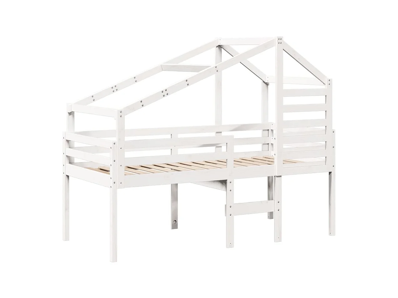 Cama alta sin colchón blanca 75x190 cm madera maciza de pino