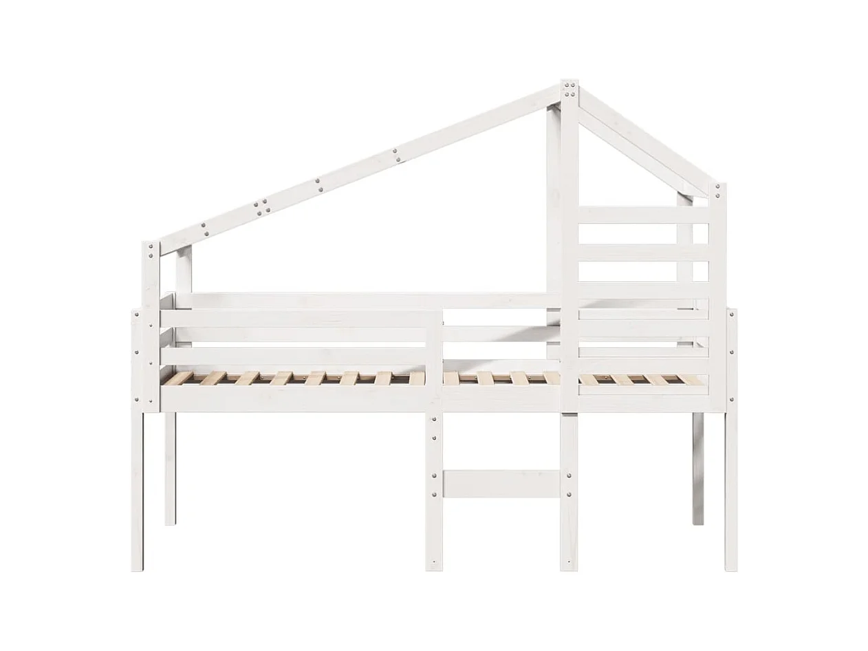 Cama alta sin colchón blanca 75x190 cm madera maciza de pino