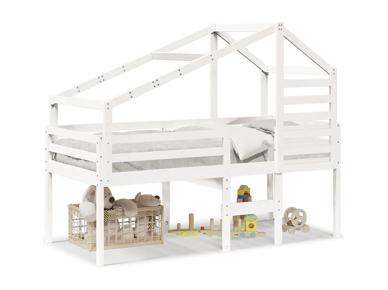 Lit haut sans matelas blanc 75x190 cm bois de pin massif