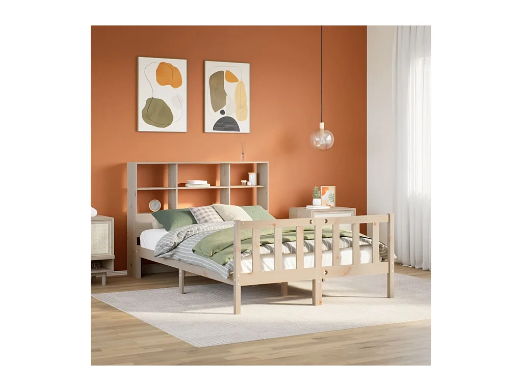 Letto a libreria senza materasso 160x200 cm in legno massello di pino