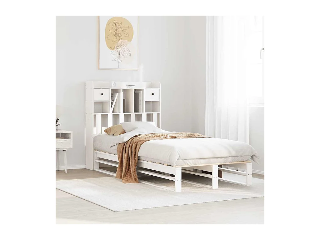Letto libreria bianco senza materasso 90x200cm in legno massello di pino