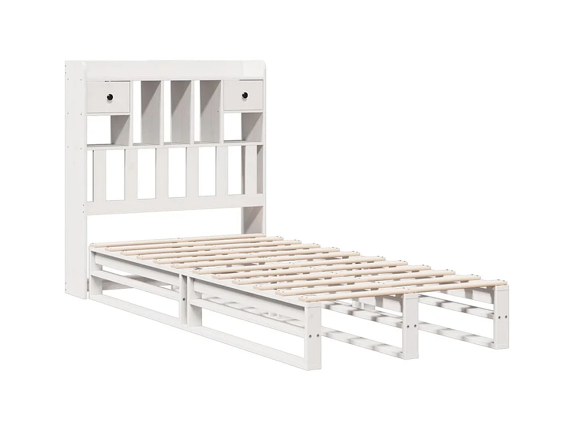 Letto libreria bianco senza materasso 90x200cm in legno massello di pino