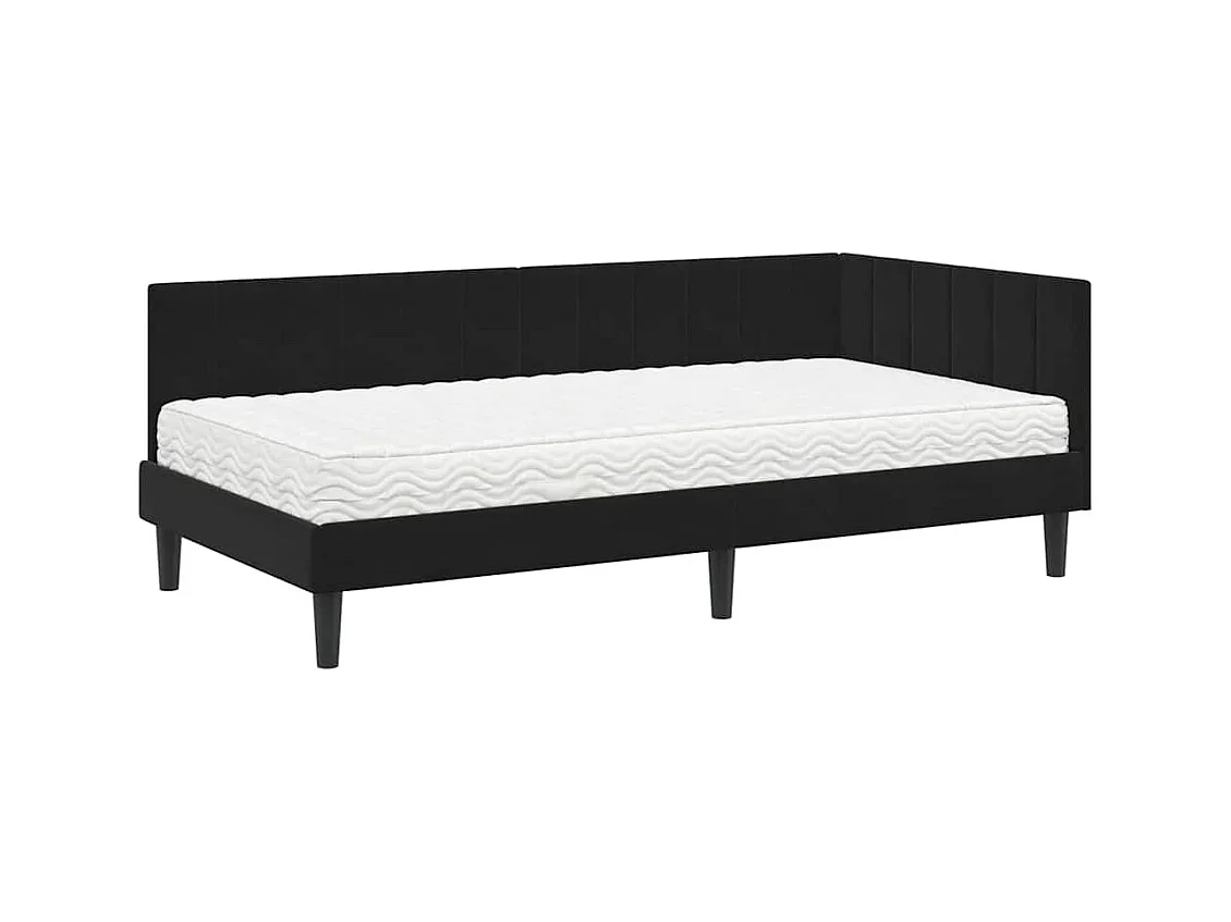 Hoekbedframe met matras Zwart 100 x 200 cm Fluweel