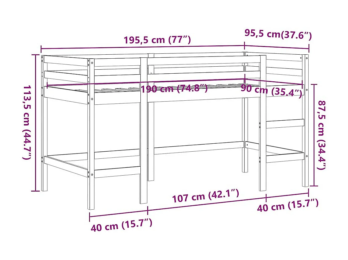 Kinderhoogslaper zonder matras met ladder 90x190 cm