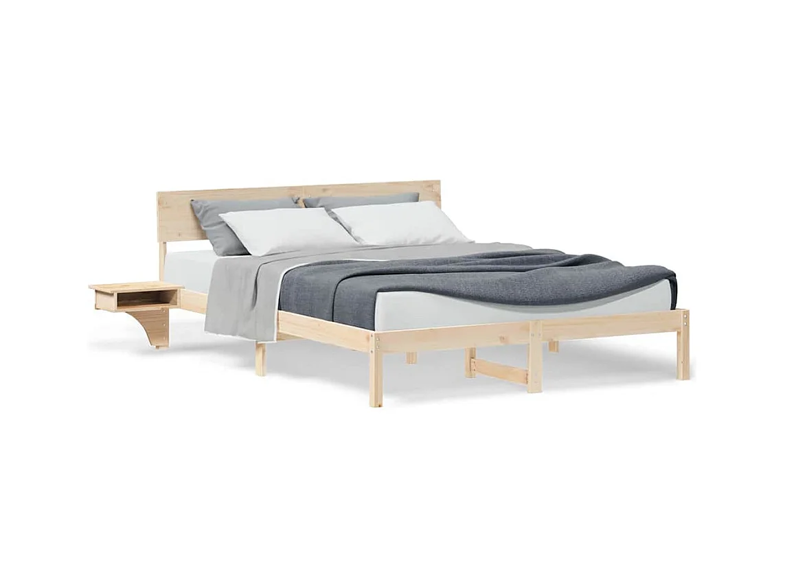 Bettgestell mit Nachttischen Braun Massivholz Kiefer