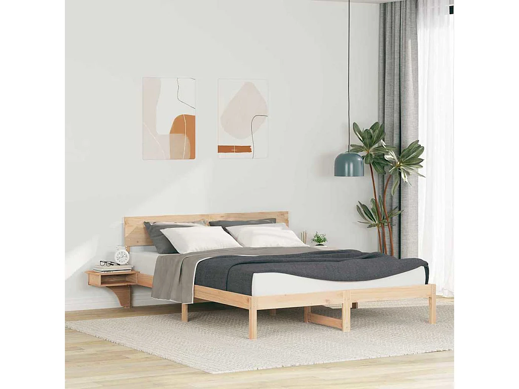 Estructura de cama con mesitas de noche Marrón Madera maciza de pino