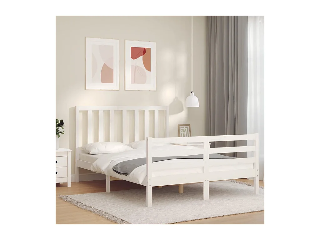 Struttura letto senza materasso bianco 140x190 cm in legno massello di pino