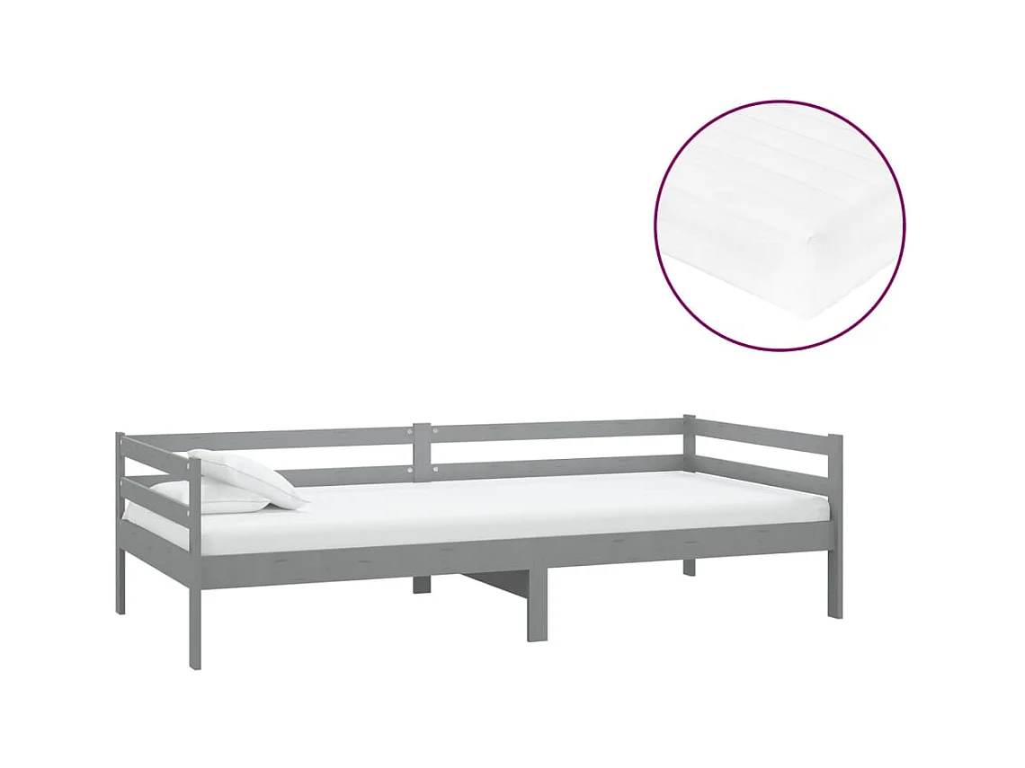 Dagbed met matras 90x200 cm Grijs Massief grenenhout