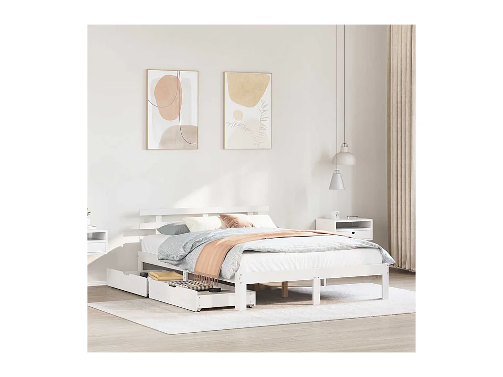 Bedframe met lades zonder matras wit 150x200 cm