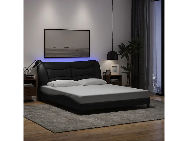 Bedframe met LED zonder matras zwart 160x200 cm stof