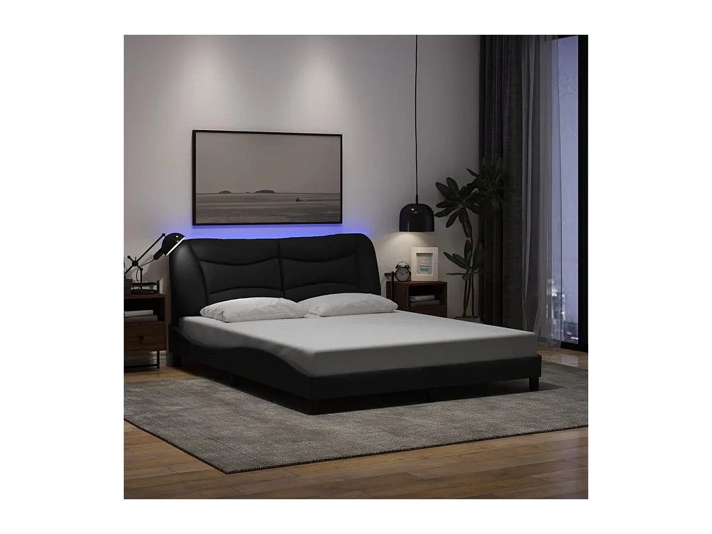 Bedframe met LED zonder matras zwart 160x200 cm stof