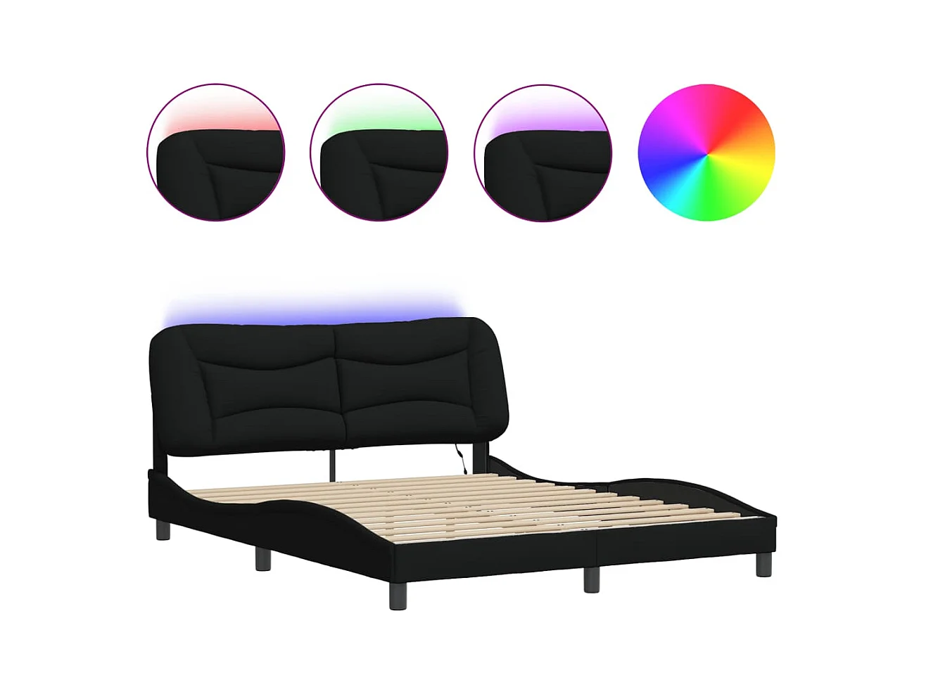Bedframe met LED zonder matras zwart 160x200 cm stof