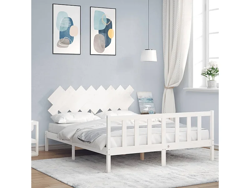 Struttura letto senza materasso bianco 160x200 cm in legno massello di pino