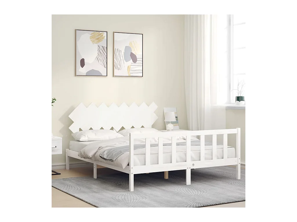 Struttura letto senza materasso bianco 160x200 cm in legno massello di pino