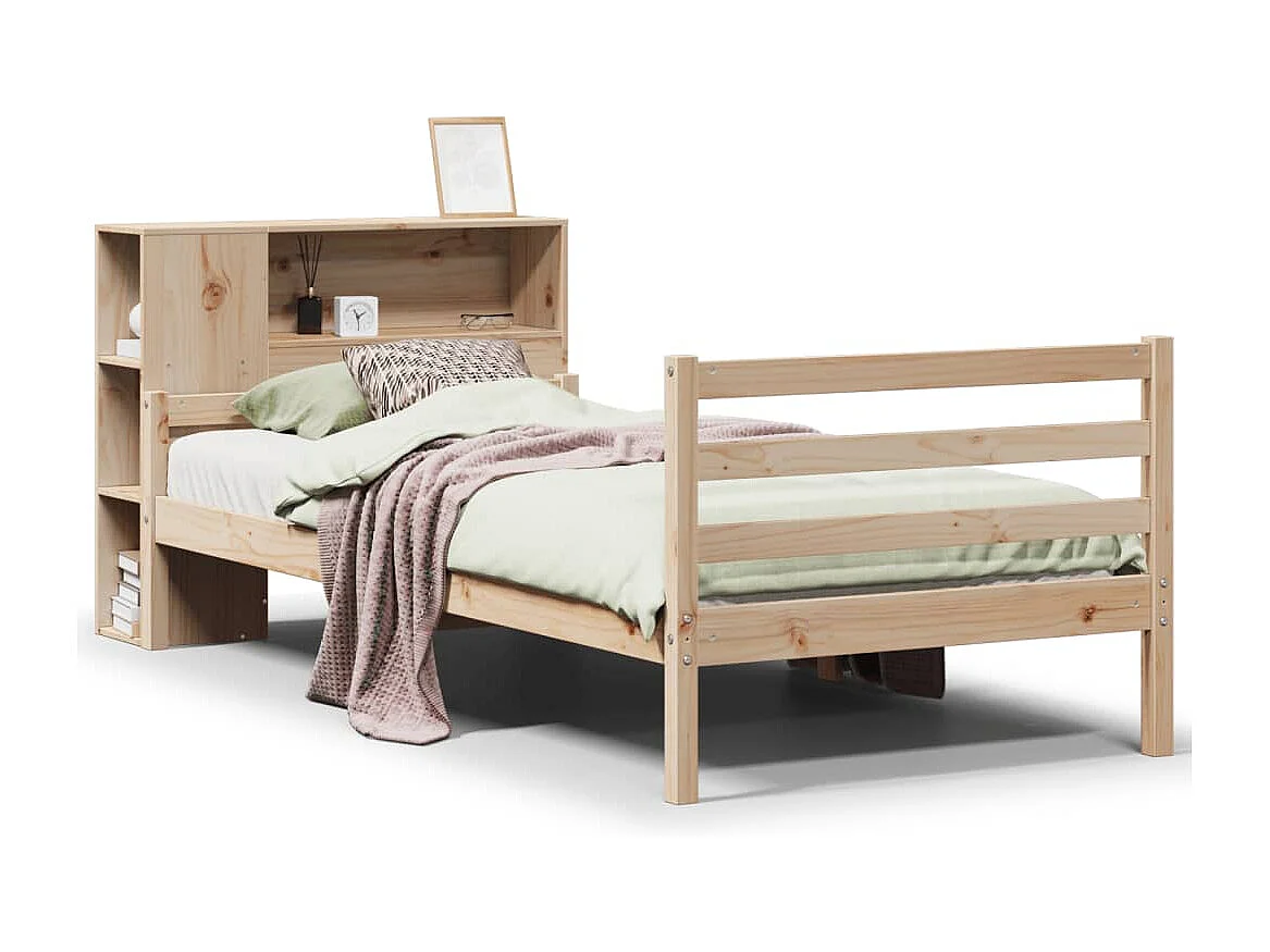 Cama librería sin colchón 90x200 cm madera maciza de pino